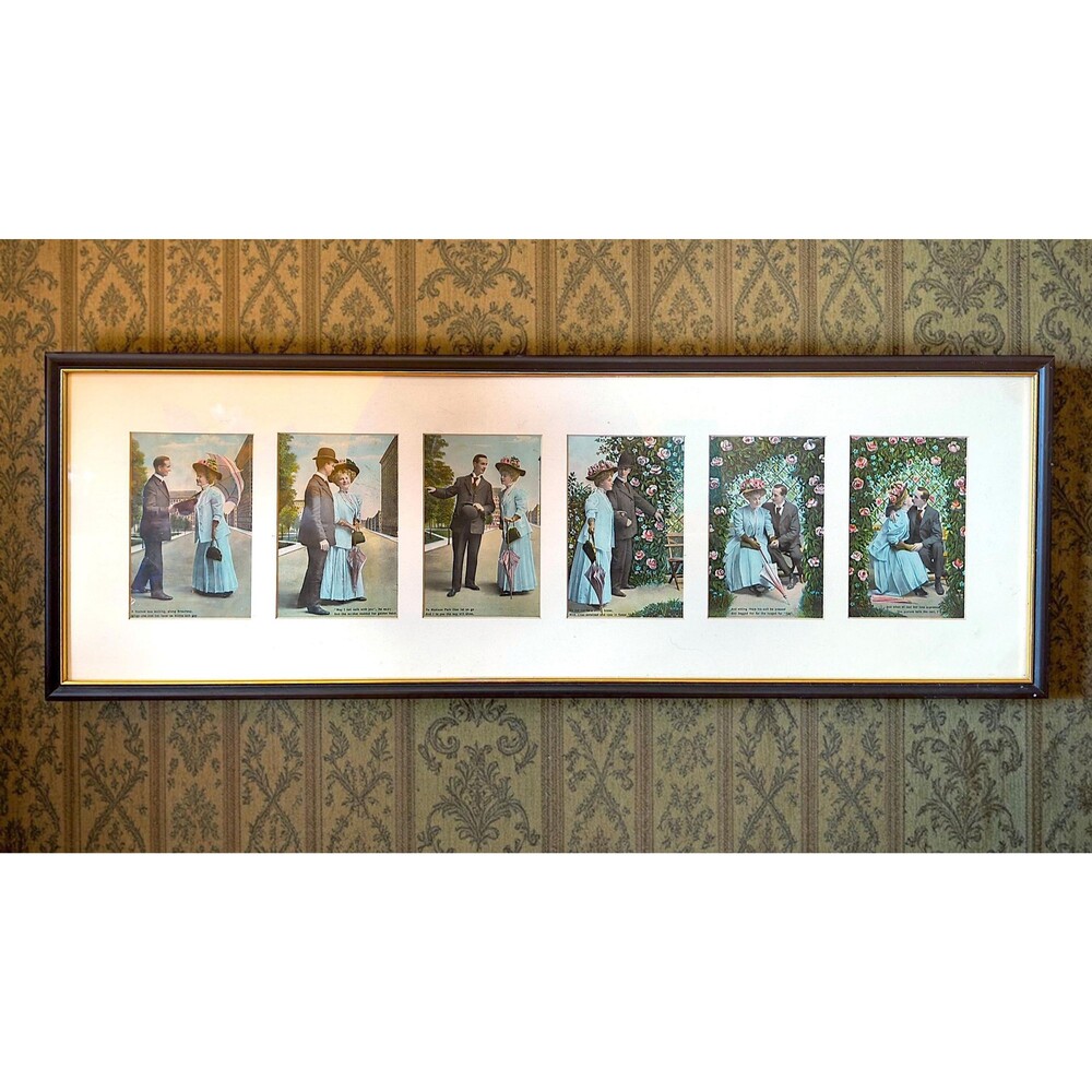6-Card Antique Postcard Story Sequence, Victorian/Edwardian Romance, Custom-Fram